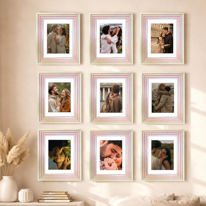 Art Street Luxury Photo Frame for living room, Modern Step Design Photo Frames for Photograph, Art Work, Kids Room Set of 9 (11x14 Inch, Pink)