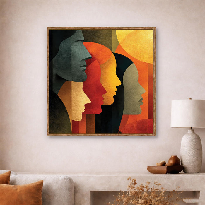 Abstract Faces Figurative Framed Painting For Living Room | Modern Woman Portrait Large Canvas Painting With Frame Wall Art For Bedroom, Hallway's, Office, Hotel, Size 58x58 cm