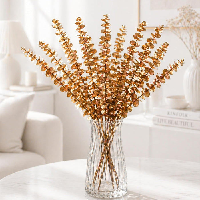 Art Street Artificial Golden Eucalyptus Stems – Metallic Plastic Decorative Leaves for Vase, Home Décor, Table Centerpiece,