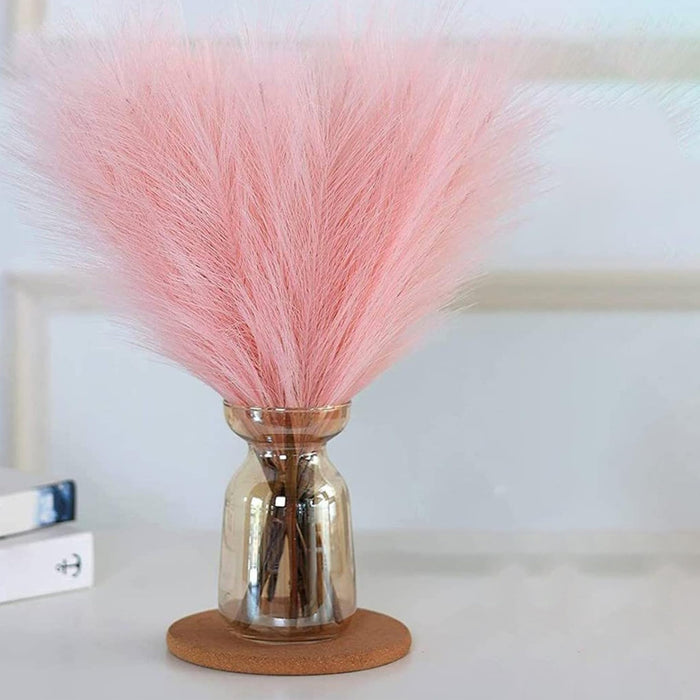 Artificial Pampas Grass for Decoration, Pink Blush Faux, Non-Shedding Feather Grass Pack of 4 | Gradient Pampas Grass | (18 Inch)