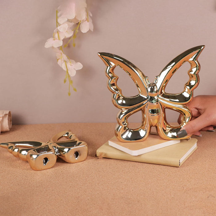Butterfly Showpiece Statue for Home Décor, Golden (5.5x4.6 & 7x6 inch)