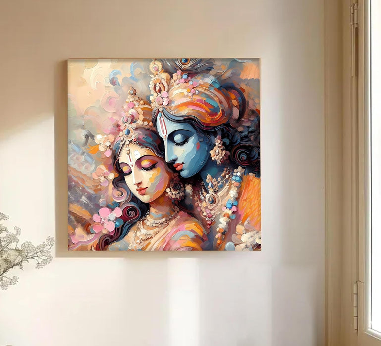 Abstact Art Walking Lord Shiva Wall Decor Print Multicolor | Canvas Painting Stretched on Wood | Suits For Mandeer (16x16 Inch)
