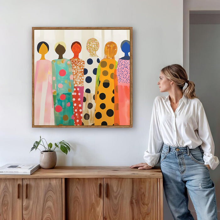 Modern Figurative Framed Painting For Living Room | Women Unity Large Canvas Painting With Frame Wall Art For Bedroom, Hallway's, Office, Hotel, Size 58x58 cm