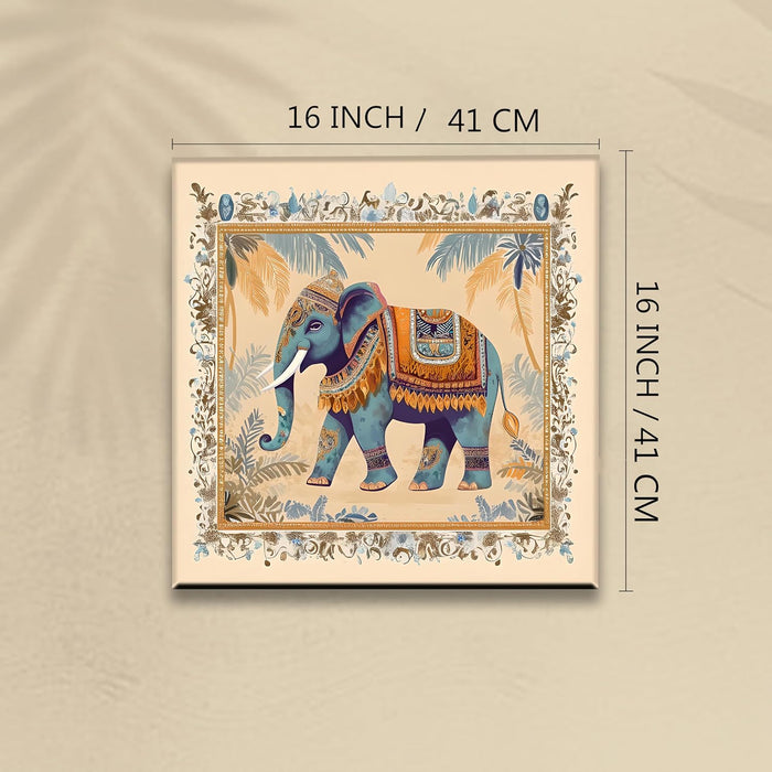 Square Stretched Canvas Elephant Traditional Indian Wall Art Print Décor Printed on Canvas Stretched on Wood 41x41 cm