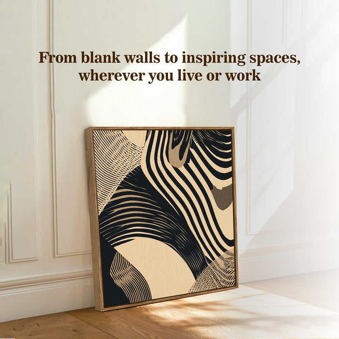 Boho Abstract Framed Painting For Living Room | Organic Geometric Large Canvas Painting With Frame Wall Art For Bedroom, Hallway's, Office, Hotel, Size 58x58 cm