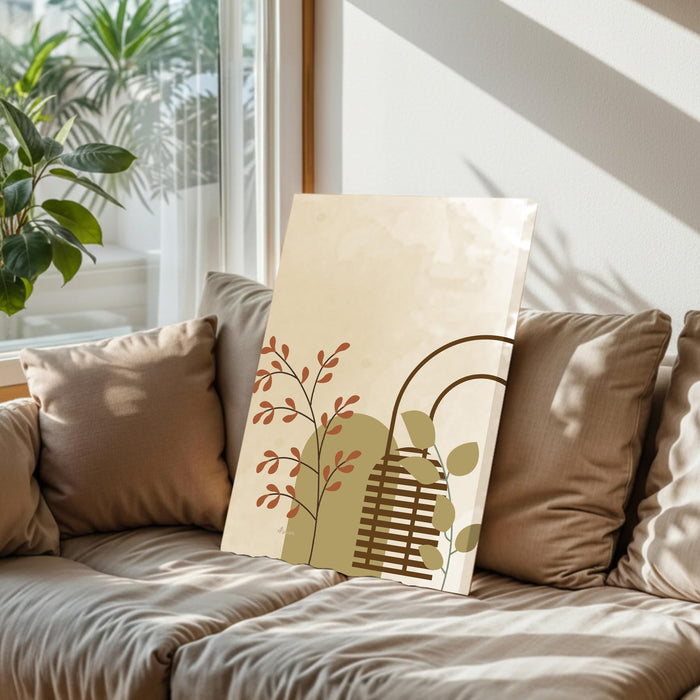 Abstract Botanical green theme Stretched Canvas Wall Art Modern Boho Illustration Painting for Home & Office Wall Decor, (16x22 Inch)