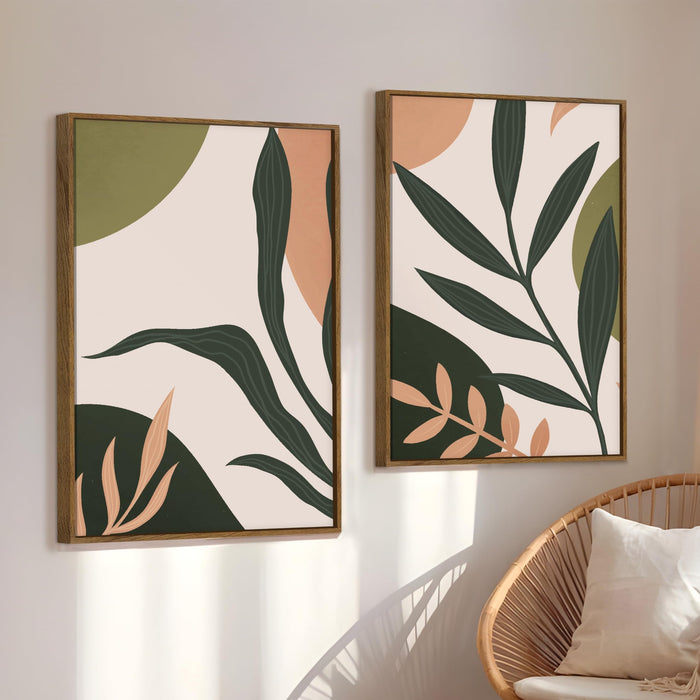 Boho Leaf Flower Canvas Wall Painting Bohemian Large Wall Art Painting for Living Room Decoration, Stylish Large Wall Art Print for Wall Decor (Set of 2, 58x89 cm)