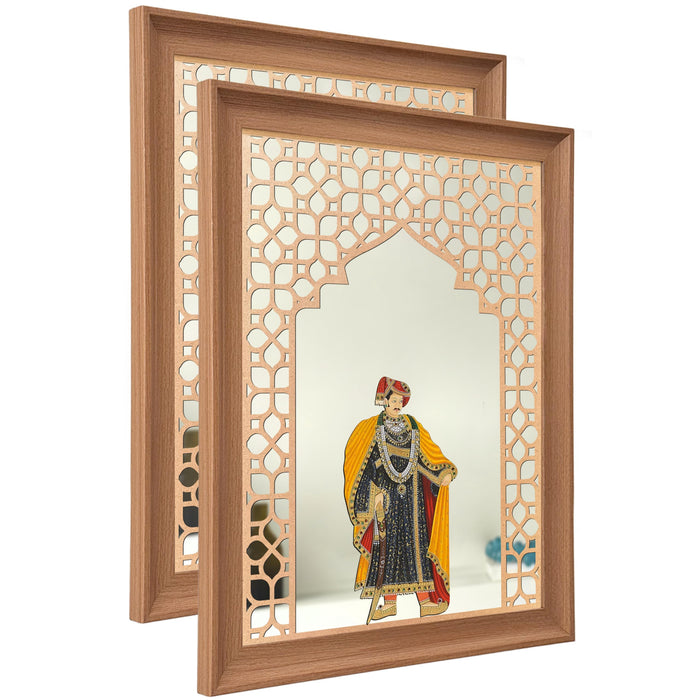 Art Street Pack of 2 Framed King and Queen Pichwai Art Jharokha Mirror Wall Decor Vastu Compliant Wall Hanging Mirror MDF Cutout Indian Traditional Ethnic for Living Room Bedroom 35x45 cm