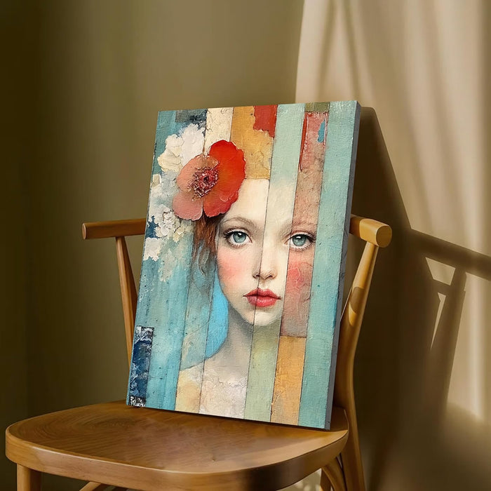 Figurative Abstract Art of Girl in Multicolor | Digital Painting On Canvas Stretched on Wood (16x22 Inch)