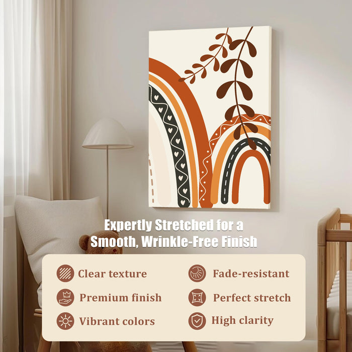 Abstract Rainbow and botanical theme Stretched Canvas Wall Art Modern Boho Illustration Painting for Home & Office Wall Decor, (16x22 Inch)