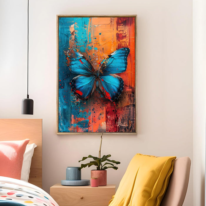 Large Canvas Painting Panel Framed Wall Art Print Blue Butterfly Framed Luxury Paintings for Home Décor (Orange, 23x35 Inch)