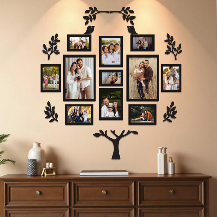 Family Tree Wall Photo Frame Set Pack of 11 with 9 MDF Cutouts for Home Decoration Wall Photo Frame Collage for Living Room Bedroom