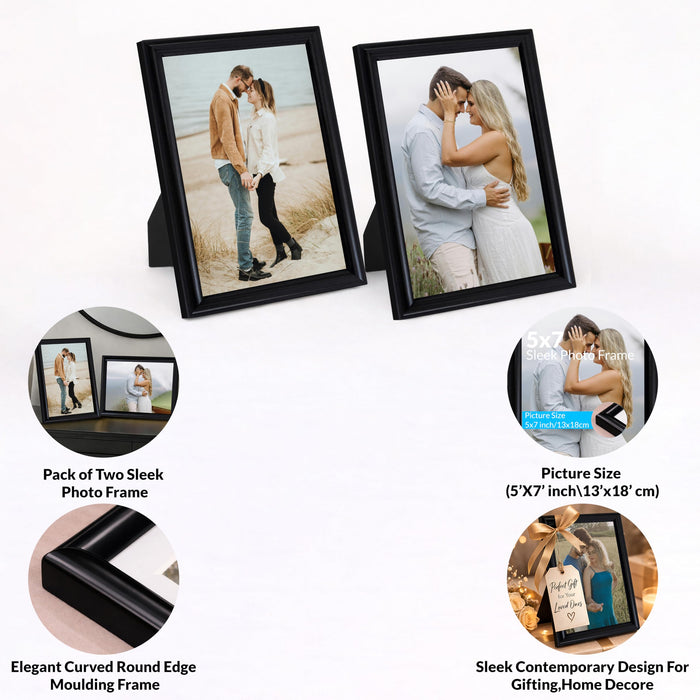 Art Street Picture Table Photo Frame Set of 2 for Bedroom, Tabletop Frames with Stand, Modern Farmhouse Photo Frames for Couples, Weddings, Home Decor, Portrait or Landscape Display (Black,5x7 Inch)