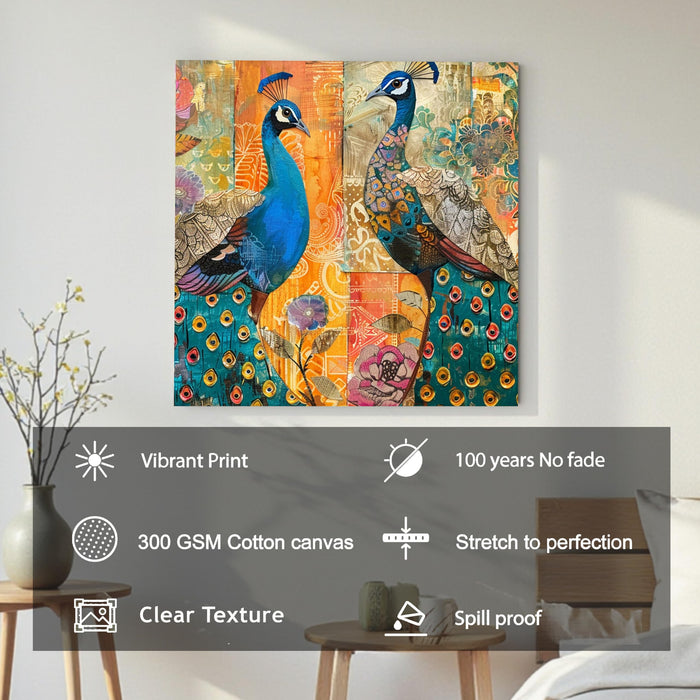 Peacock Vastu Painting for Wall Decoration | Flower Canvas Wall Painting for Living Room, Bedroom, Home and Office Wall Decor (56x56 Cm)