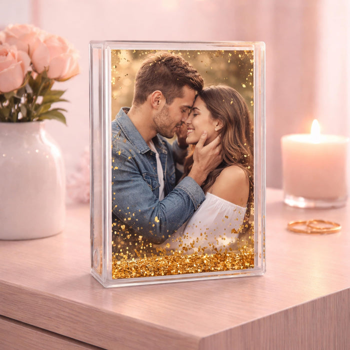 Art Street Golden Glitter Liquid Photo Frame, Desktop Table Frame with Floating Glitter, Acrylic Water Frames for Valentine's Day Gift, Anniversary, Couple Photo Display, Unique Gift, 4.2x6 Inch