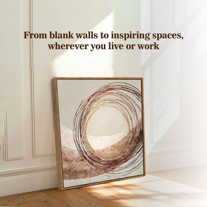 Abstract Circle Framed Painting For Living Room | Wabi-Sabi Line Circle Large Canvas Painting With Frame Wall Art For Bedroom, Hallway's, Office, Hotel, Size 58x58 cm