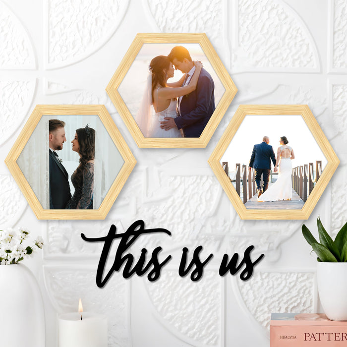Hexagon Wall Photo/Picture Frame Set of 3, and 'This is Us' Word (Size 10x9.2 Inch)