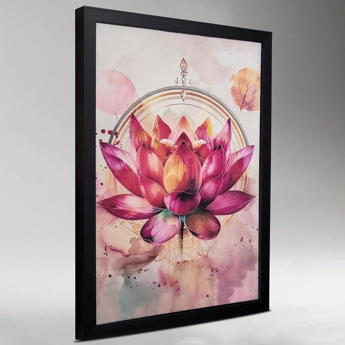 LED Lotus Flower Wall Art Print with Wooden Frame, Feng Shui Vastu Wall Decor, Lotus Painting with LED Light - 43x58 cm