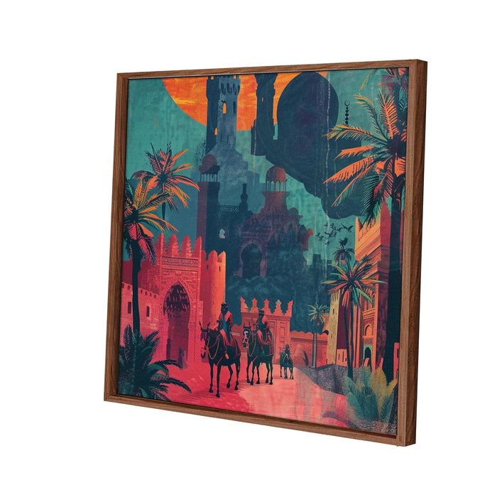 Large Framed Canvas Painting Mugal Red Port Wall Art Print, Decorative Modern Paintings For Home (Red, Size 23x23 Inch)