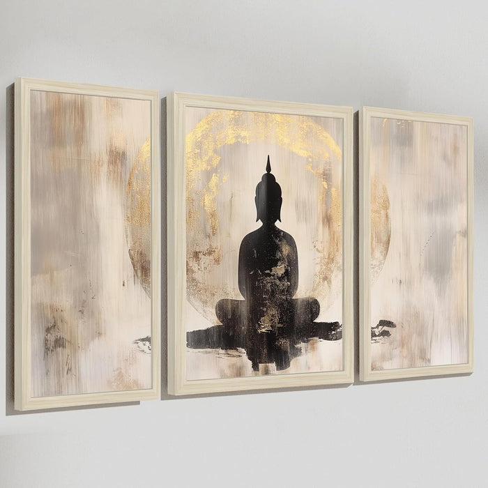 Buddha Floral Abstract Framed Wall Art Painting Home Décor Pack Of 3 | Digital Scenery Painting with Frame, Office Set Of 3, 22x46 cm, 33x44 cm