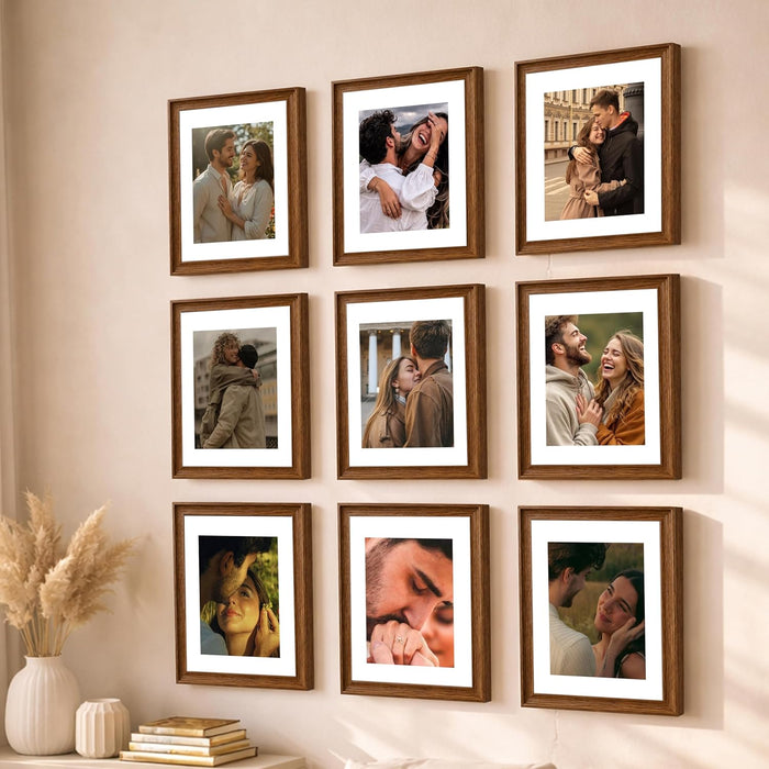 Wooden Cave Design Photo Frame Set of 9 | Black Picture Frames for Photos, Artwork & Certificates | Wall Décor for Living Room & Home (11x14 Inch)