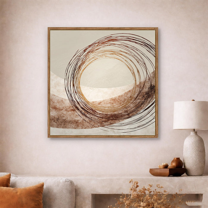 Abstract Circle Framed Painting For Living Room | Wabi-Sabi Line Circle Large Canvas Painting With Frame Wall Art For Bedroom, Hallway's, Office, Hotel, Size 58x58 cm