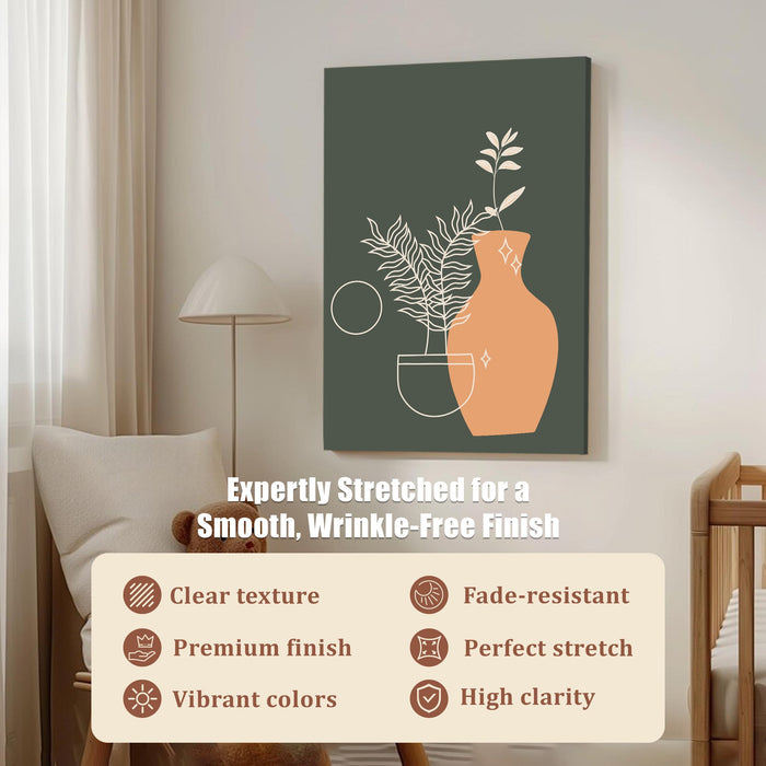 Abstract Vase Stretched Canvas Wall Art Modern Boho Illustration Painting for Home & Office Wall Decor, (16x22 Inch)