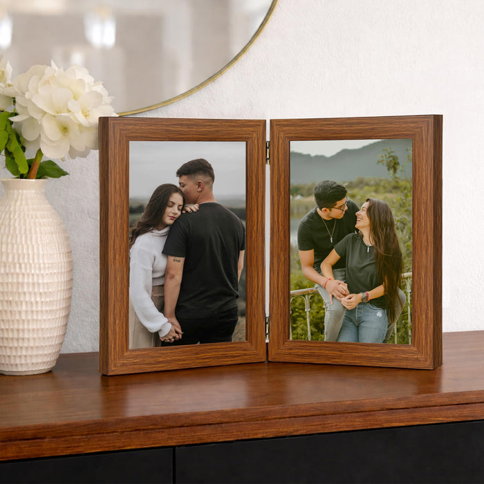 Art Street Folding Table Stand Valentine Couple Brown 5x7 Inch Photo Frame For Home Décor | Foldable Photo Frame with Acrylic Plexiglass | For Bedroom, Hallways, Office, Living Room (13x18 CM)
