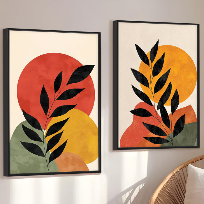 Boho Moon and Sun Leaf Canvas Wall Painting Bohemian Large Wall Art Painting for Living Room Decoration, Stylish Large Wall Art Print for Wall Decor (Set of 2, 58x89 cm)