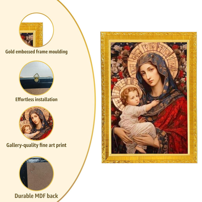 Jesus with Mother Mary Photo Frame for Church, Pooja Room | Divine Christian Deity Wall Art (10x13 Inch)