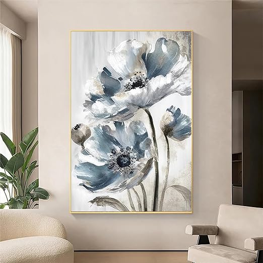 Art Street Canvas Painting Elegant Blue Flowers Decorative Wall Art For Living Room (Size:23x35 Inch)
