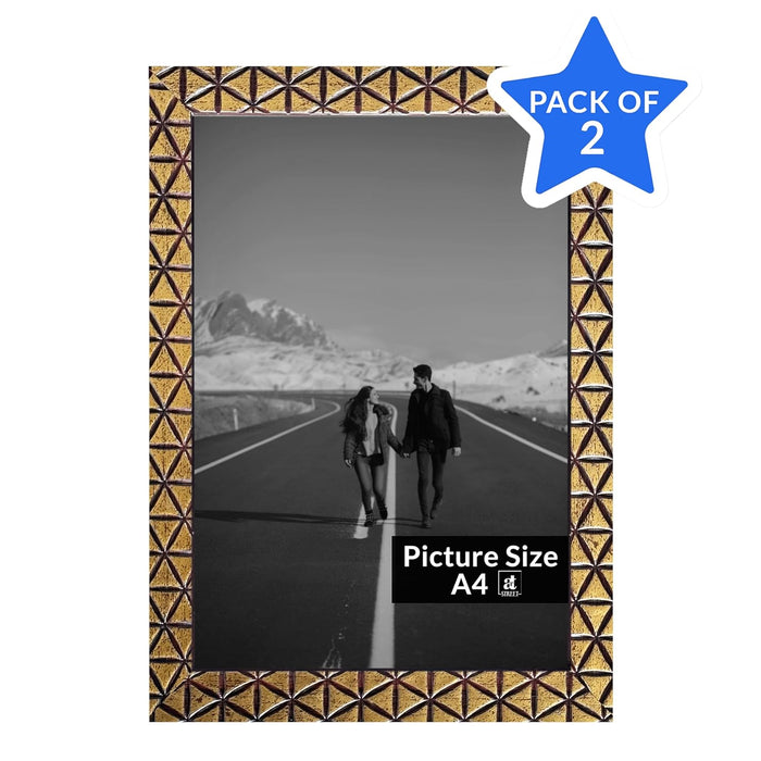 Art Street Set of 2 Engineered Wood Triangle Designed Brown and Gold Photo Frames Wall Mount for Home Decor, Office, Bedroom, Living Room, Wall Decorative Size A4 (8x12 inch)
