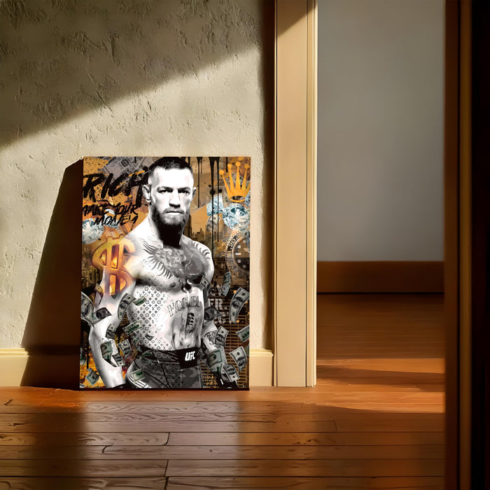 PAINTINGMANTRA Power Fighter Pop Art Stretched Canvas Painting Print | Strength & Money Motivation Wall Art | Modern Gym, Office & Home Wall Décor, 41x56 cm