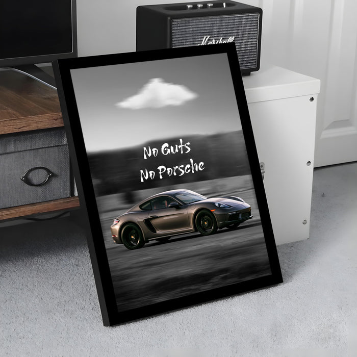 Framed Motivational Automotive Wall Art Print with Sports Car Illustration and Bold Text 32x44 cm