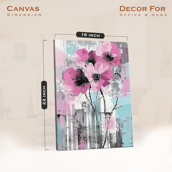 Abstract Floral Art in Multicolor | Digital Painting On Canvas Stretched on Wood (16x22 Inch)