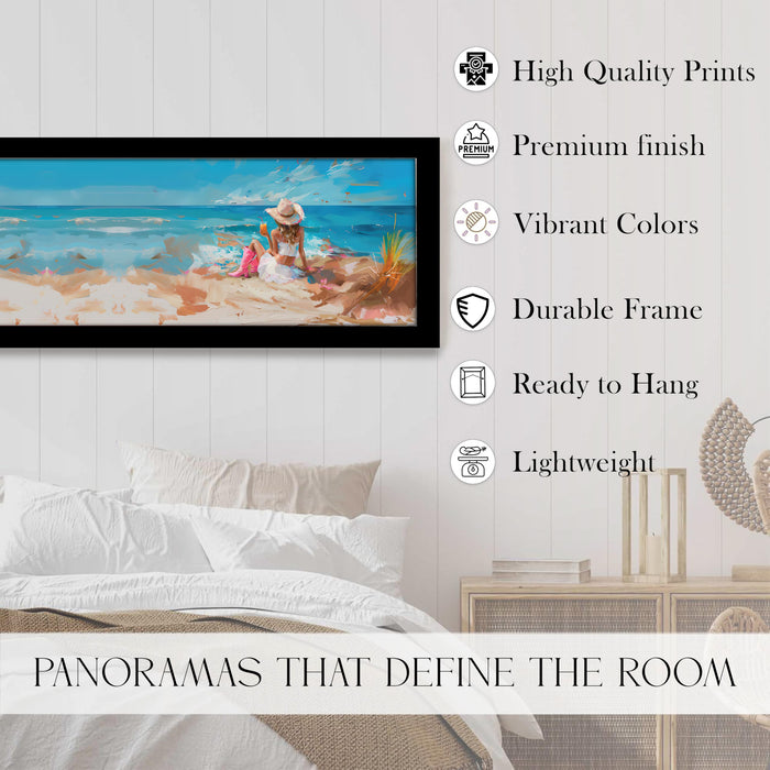 Girl Enjoying on Beach Summer Vacation Wall Art Framed Luxury Paintings for Home Decoration, Living room, Bedroom and Office Decoration (99x38 CM)
