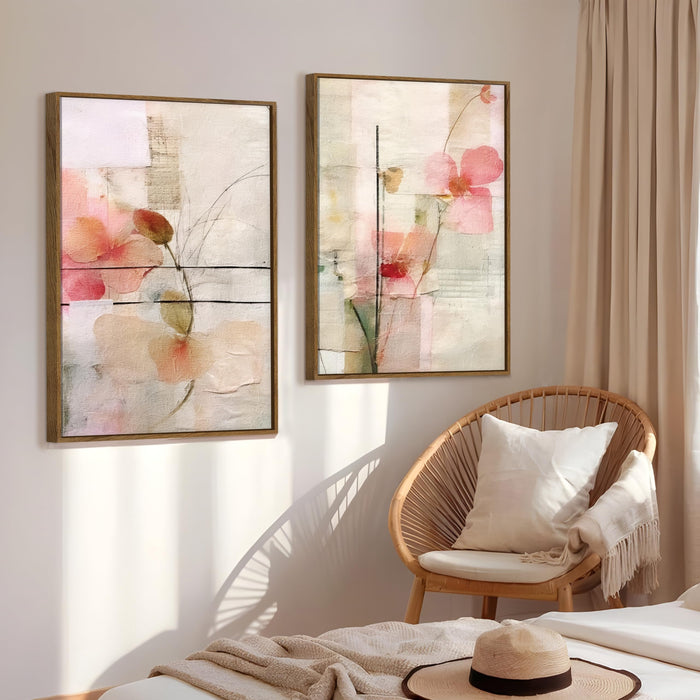 Magnolia Floral Stretched Canvas Wall Painting Flower Large Wall Art Painting for Living Room Decoration, Stylish Large Wall Art Print for Wall Decor (Set of 2, 58x89 cm)