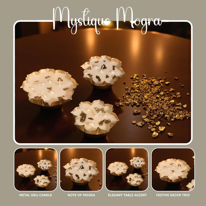 Mogra Scented Soy Wax Lotus Urli Candle Gift Set - Scented Floral Urli Candles Set of 3 (One Big, Two Small) for Gifting & Home Decor (Mogra)