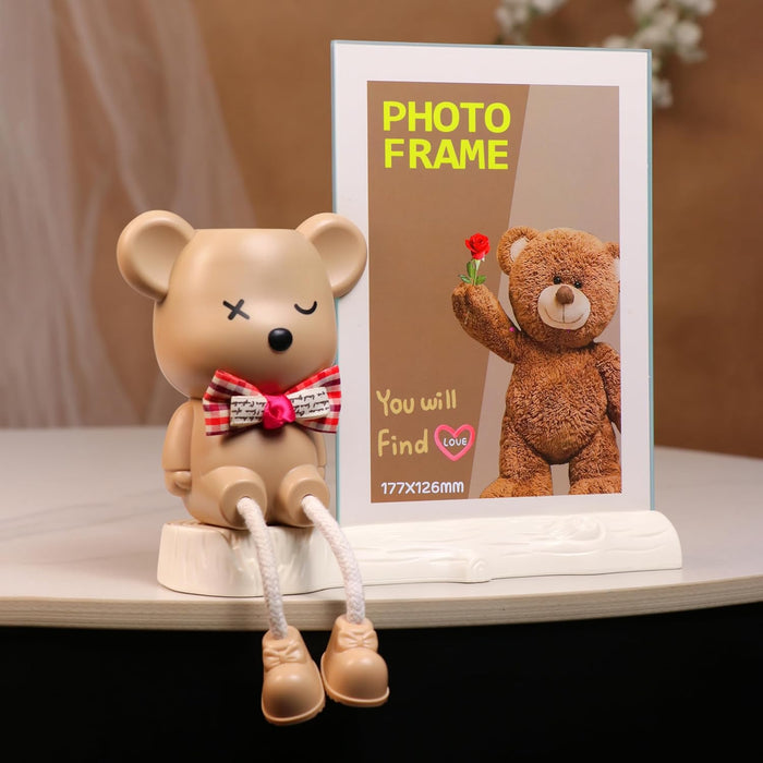 Kid's Photo Frame Creative Cute Teddy Bear with Pen Holder Stand and High Definition Glass for Table Stand Table Top Picture Frames Suits For Kid's Room, Table 12x17 cm