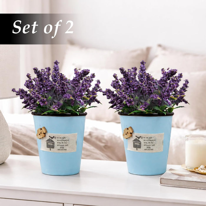 Ceramic Flower Pot with Artificial Purple Flowers | Decorative Tabletop Planter