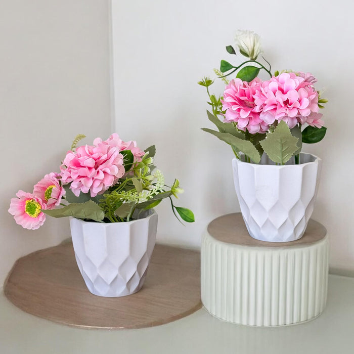 Ceramic Potted Vase Artificial Hydrangea Pink Flower with Pot for Table Top (Pink, Size: 3.5x7 Inch)