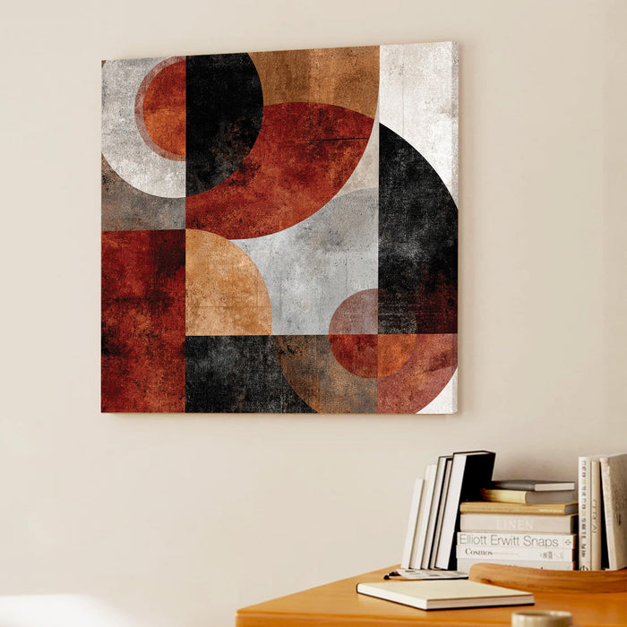 Geometric Abstract Stretched Canvas Painting For Living Room | Modern Rustic Wall Art Large Canvas Painting For Livingroom Home Decor, Bedroom, Hallway's, Office, Hotel - 86x86 cm