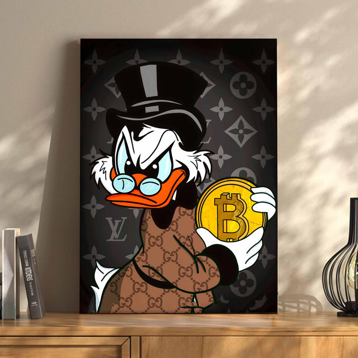 Luxury Money Duck Pop Art Stretched Canvas Painting Print| Cartoon Style Crypto Wealth Wall Art | Modern Graffiti Artwork for Home & Office Décor, 41x56 cm