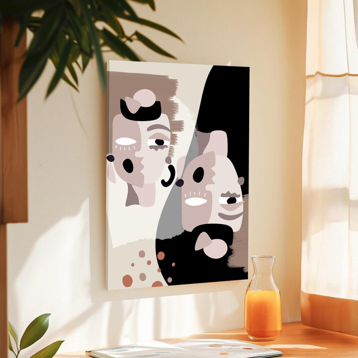 PAINTINGMANTRA Abstract Face theme Stretched Canvas Wall Art Modern Boho Illustration Painting for Home & Office Wall Decor, (16x22 Inch)