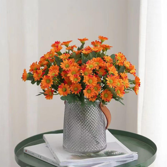 Art Street Artificial Orange Flowers Bunch |Daisy Flowers for Home | Living Room, Valentine Day Décor |Christmas Day, New Year Gift, 7 Head 21 Flowers| Pack of 2|Size 13 INCH, (Without Vase)