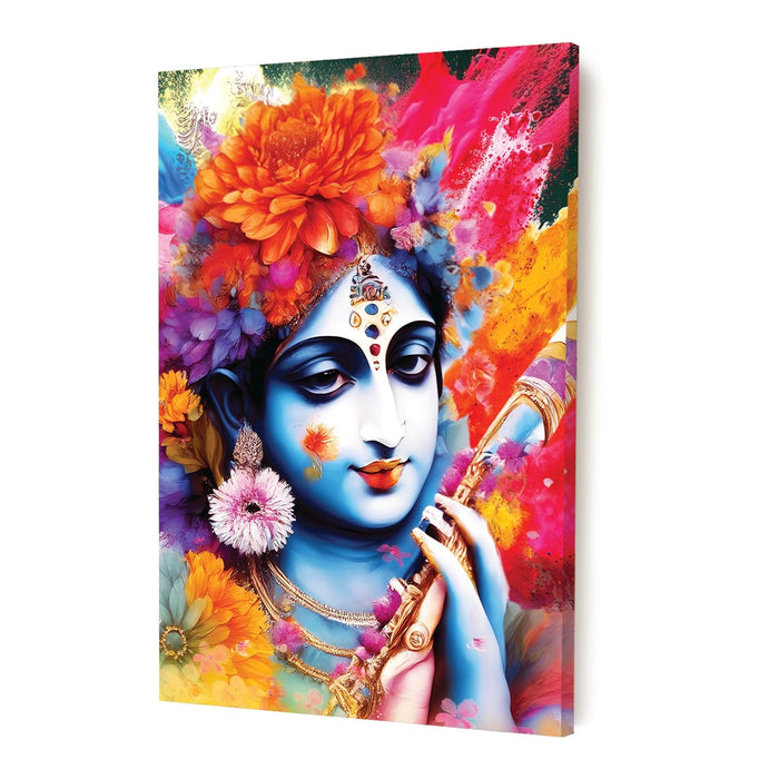 Art Street Stretched Canvas Lord Krishna With Flute Modern Rangoli Paintings For Home Décor,Living Room, Wall Décor & Office Wall, (Size: 16x22 Inch)