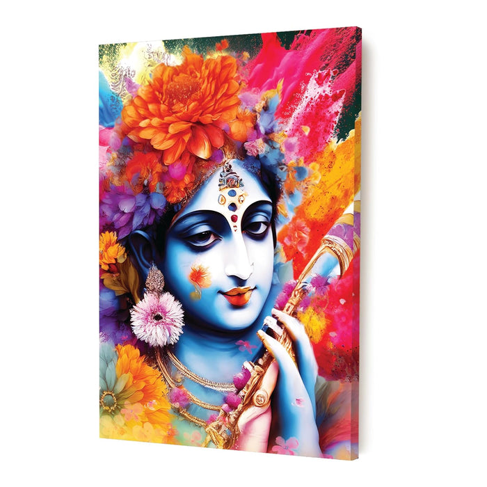 Stretched Canvas Divinity Love of Radha Krishna Rangoli Paintings For Home Decoration, (Size: 16x22 Inch)