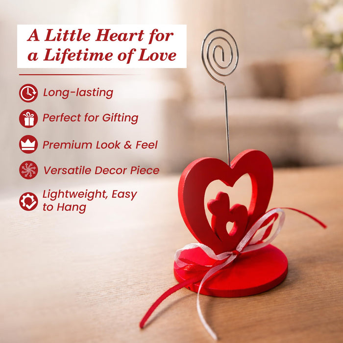 Romantic Heart Photo Clip Stand | Love Memo Holder with Metal Wire Clip | Valentine, Anniversary & Couple Gift Decoration for Table, Desk & Room Décor