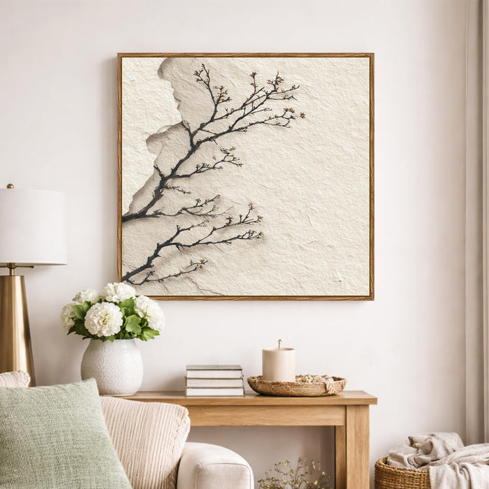 Abstract Branch Framed Painting For Living Room | Floral Branch Large Canvas Painting With Frame Wall Art For Bedroom, Hallway's, Office, Hotel, Size 58x58 cm