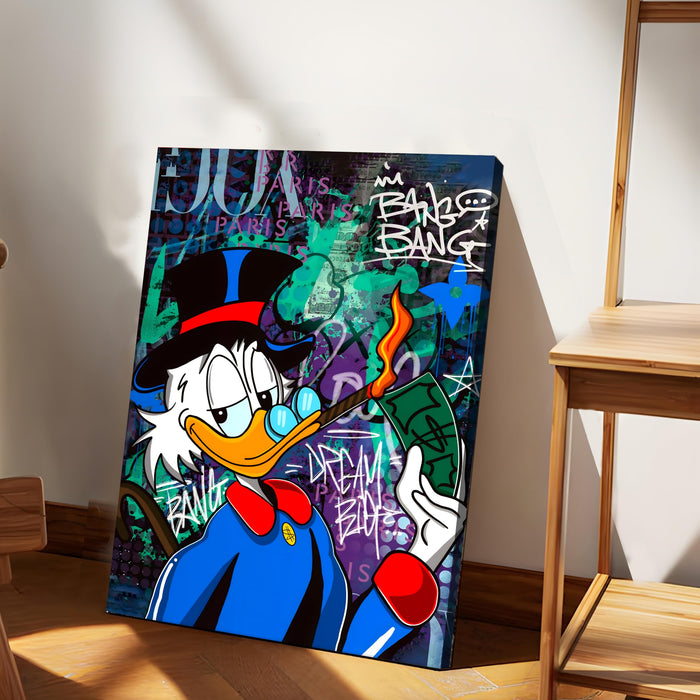 PAINTINGMANTRA Money & Success Pop Art Canvas Print, Street Style Millionaire Duck Cash, Modern Urban Decor for Office & Man Cave, Canvas print Ready to Hang - 41x56 cm